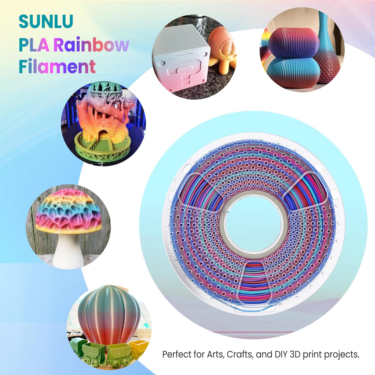 PLA Rainbow Filament 1.75mm 1KG - Vibrant 3D Printing Colors