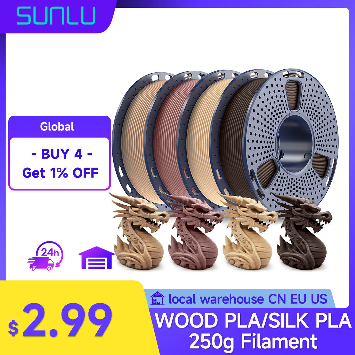Wood PLA Filament 1.75mm 250g - SUNLU 3D Printer Material
