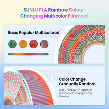 PLA Rainbow Filament 1.75mm 1KG - Vibrant 3D Printing Colors