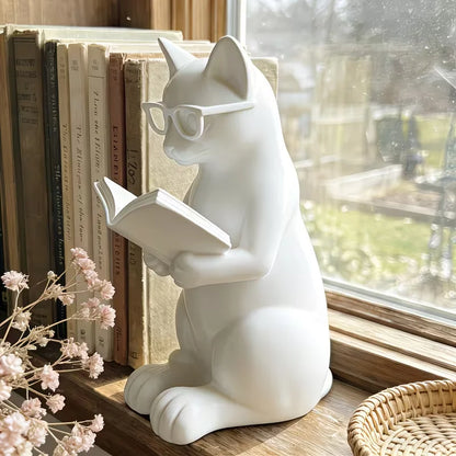 3D Printed Reading Cat Figurine with Glasses Book Lover Desktop Statue Modern Home Office Bookshelf Decor Gift Hot