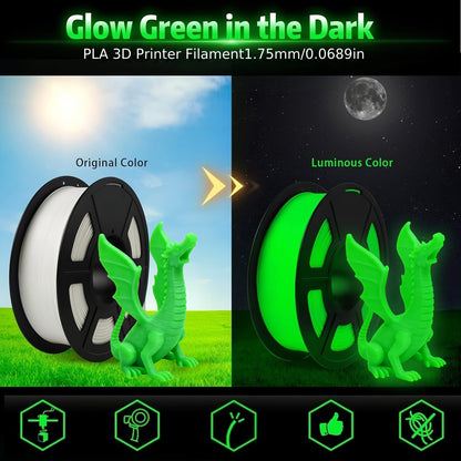 PLA Luminous 3D Printer Filament - Glow in the Dark, 200g