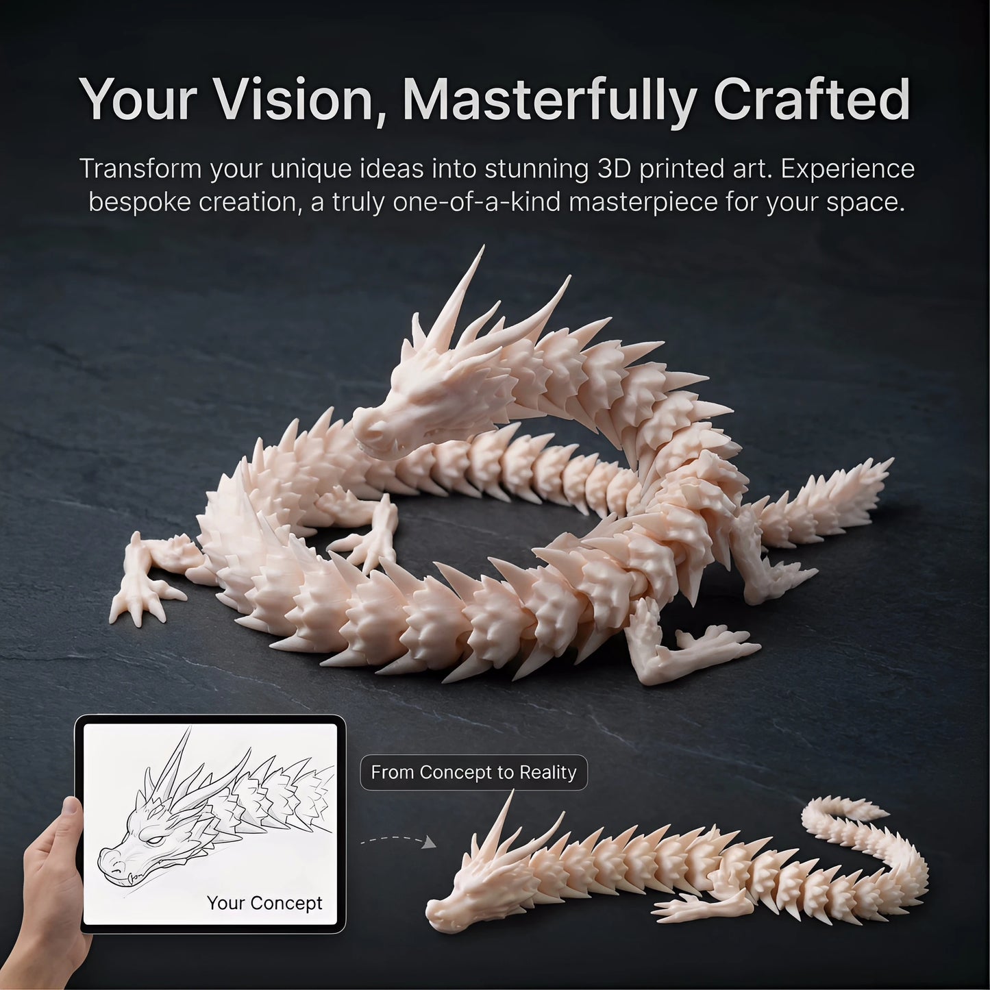 3D Printed Movable Dragon Ornament, Full-Body Articulated Toy for Play & Home Decoration