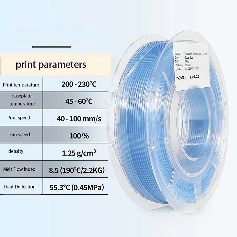 800G/400G Transparent Rainbow PLA Filament 200G 1.75mm 3D Printer Filament Translucent Printing Materials Pink Orange Rainbow