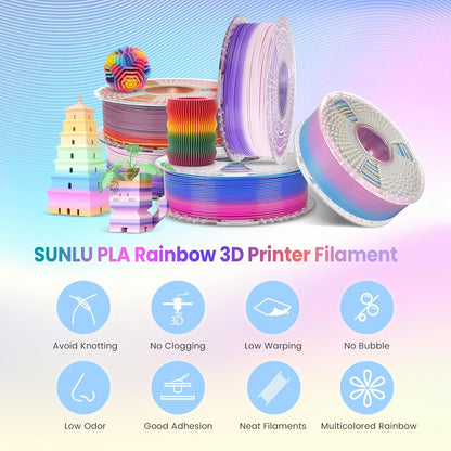 PLA Rainbow Filament 1.75mm 1KG - Vibrant 3D Printing Colors