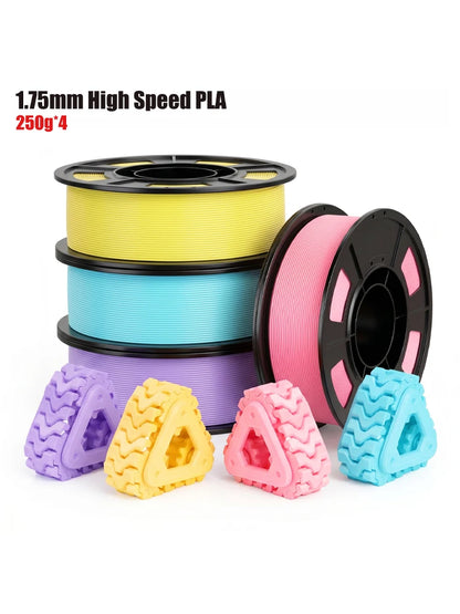 1.75mm High Speed PLA 3D Printer Filament Bundle ±0.02mm Dimensional Accuracy Reusable 250g Spools Total 1KG