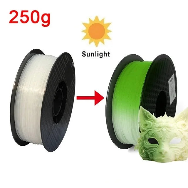 UV Sunlight Color Change Filament PLA 1.75mm 3D Printer PLA Filament 250g 1kg Plastic Material PLA UV Reaction Blue Purple Pink