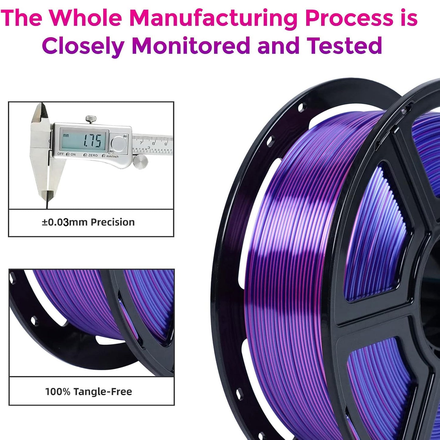 PLA Filament 1.75mm Dual Color Blue Purple 250g Spool