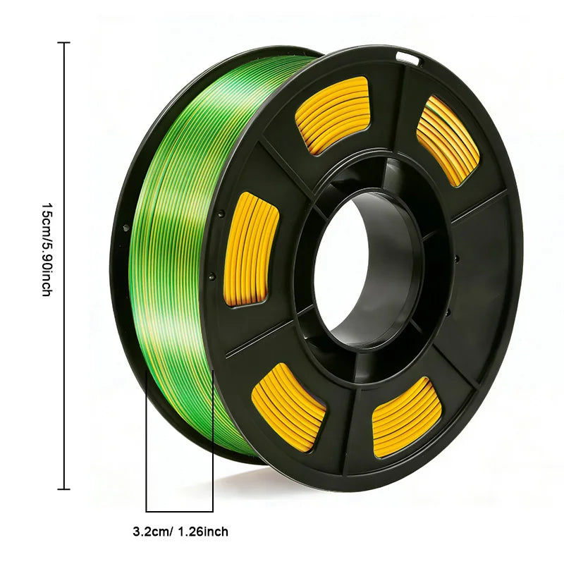 Silk PLA 3D Printer Filament, Shiny Yellow Green Dual Color  Filament 1.75mm,  3D Printing Filament for Most FDM 3D Printer 250g