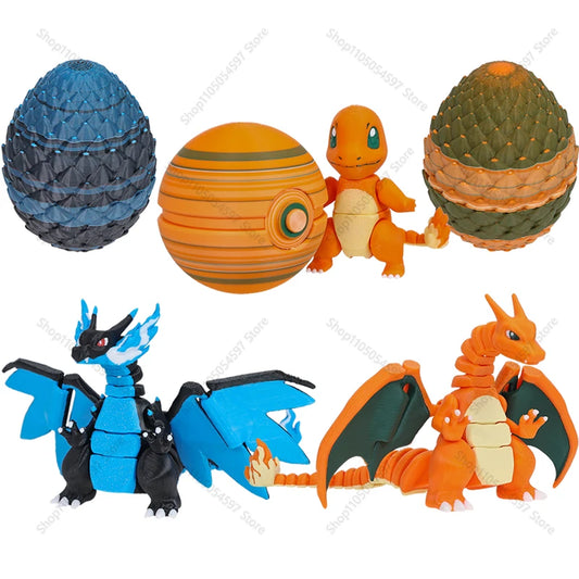 3D Printed Anime Pokémon Figures Charizard Mega Charizard X Charmander Dragon Egg Model Joint Mobility Statue Xmas Fans Gift